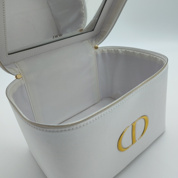 DIOR Platinum Vanity Case Makeup Train Case Mirror White Gold Logo - Picture 3 of 7